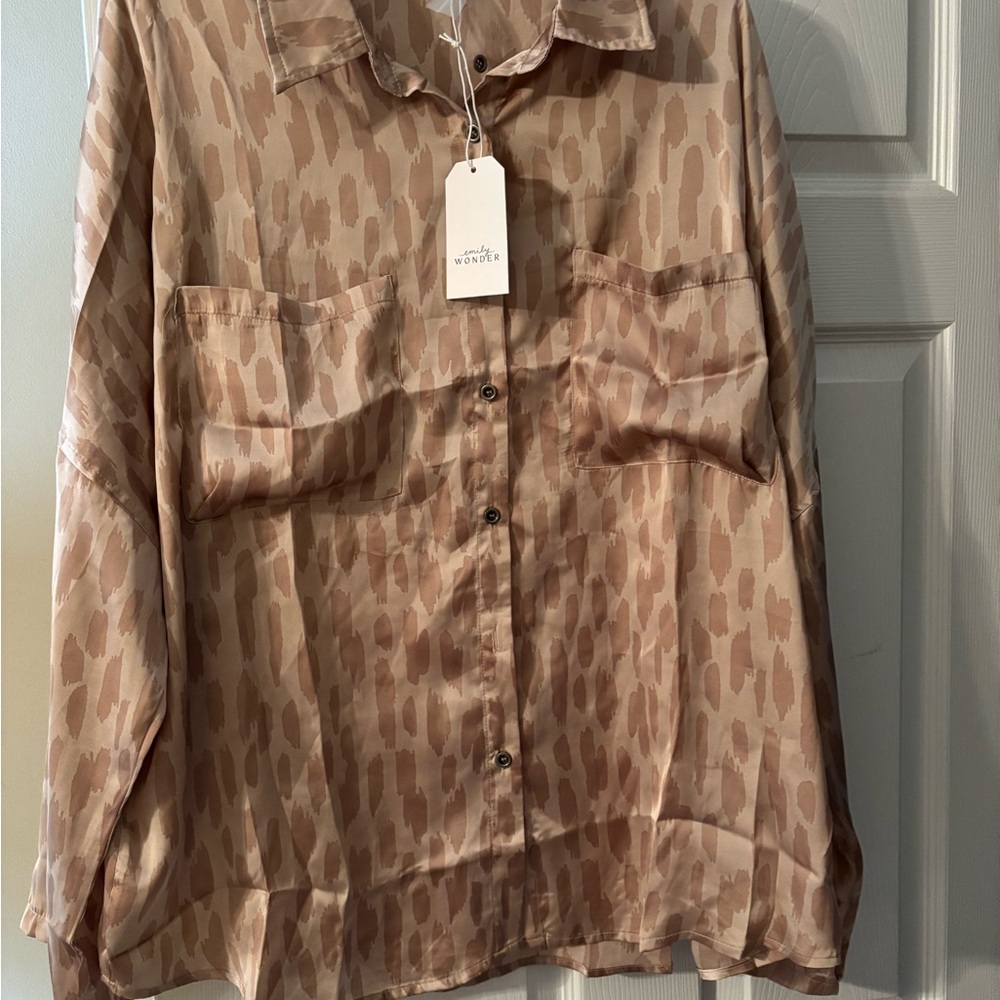 Emily Wonder Beige Patterned Blouse 1X